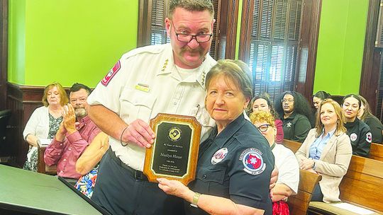 EMT Marilyn Hinze honored by Colorado County Commissioners Court for 40 years service