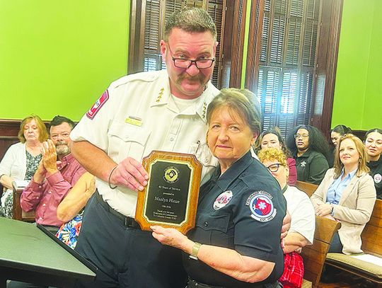 EMT Marilyn Hinze honored by Colorado County Commissioners Court for 40 years service