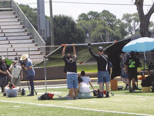 Film crew sets up cameras in Sealy