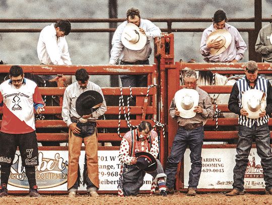 Out of the chute at the Fayette County Sheriff’s Posse Ram Rodeo