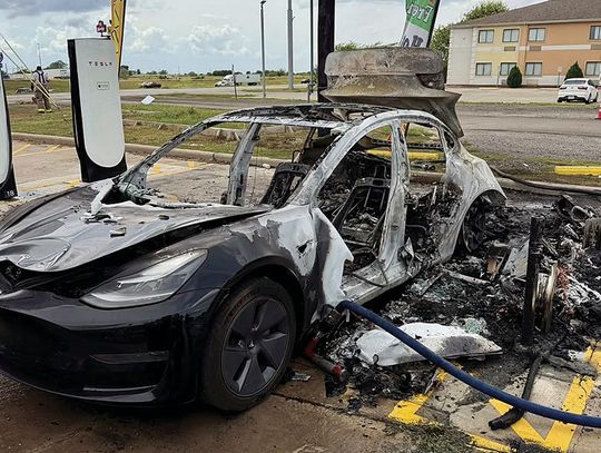 Tesla fire contained and arson suspected