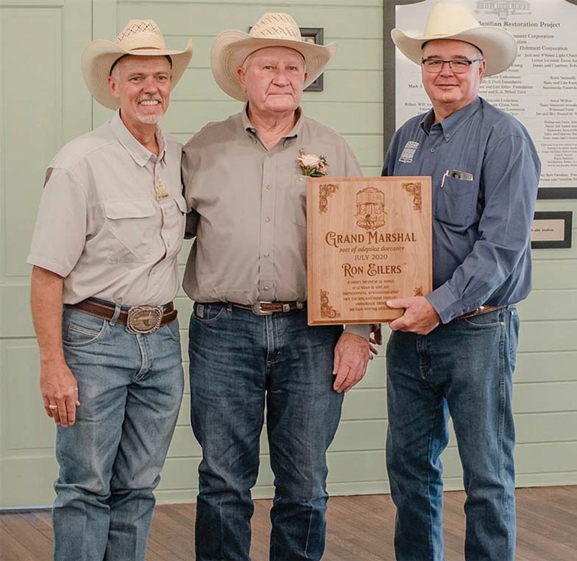 Ron Eilers awarded Austin County grand marshal plague