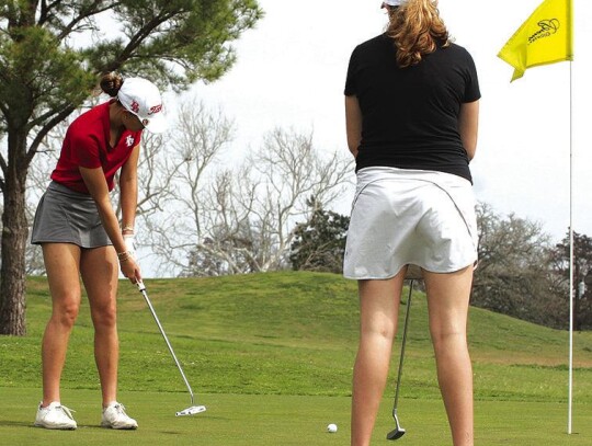 Bellville golfer Samantha Marik hits a putt on the 15th green at Brehan Country Club in Brenham during a meet Feb. 28 in Brenham. Banner Press photo by Brian Pierson